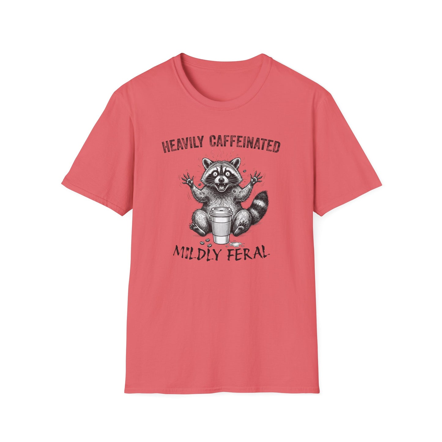 Funny Raccoon Coffee T-Shirt | Heavily Caffeinated, Mildly Feral Graphic Tee | Gift for Coffee Lovers, Night Shift Workers