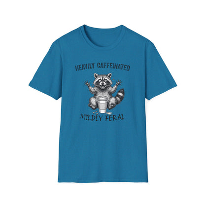 Funny Raccoon Coffee T-Shirt | Heavily Caffeinated, Mildly Feral Graphic Tee | Gift for Coffee Lovers, Night Shift Workers