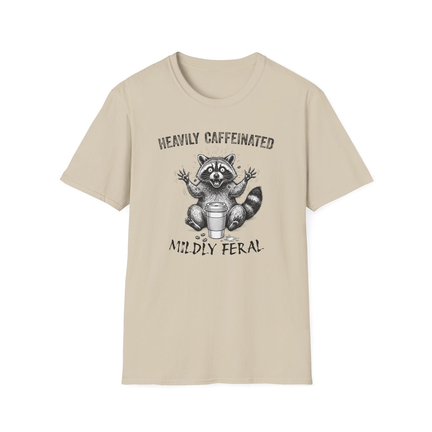 Funny Raccoon Coffee T-Shirt | Heavily Caffeinated, Mildly Feral Graphic Tee | Gift for Coffee Lovers, Night Shift Workers