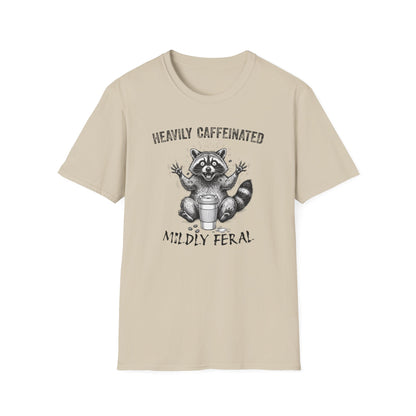 Funny Raccoon Coffee T-Shirt | Heavily Caffeinated, Mildly Feral Graphic Tee | Gift for Coffee Lovers, Night Shift Workers