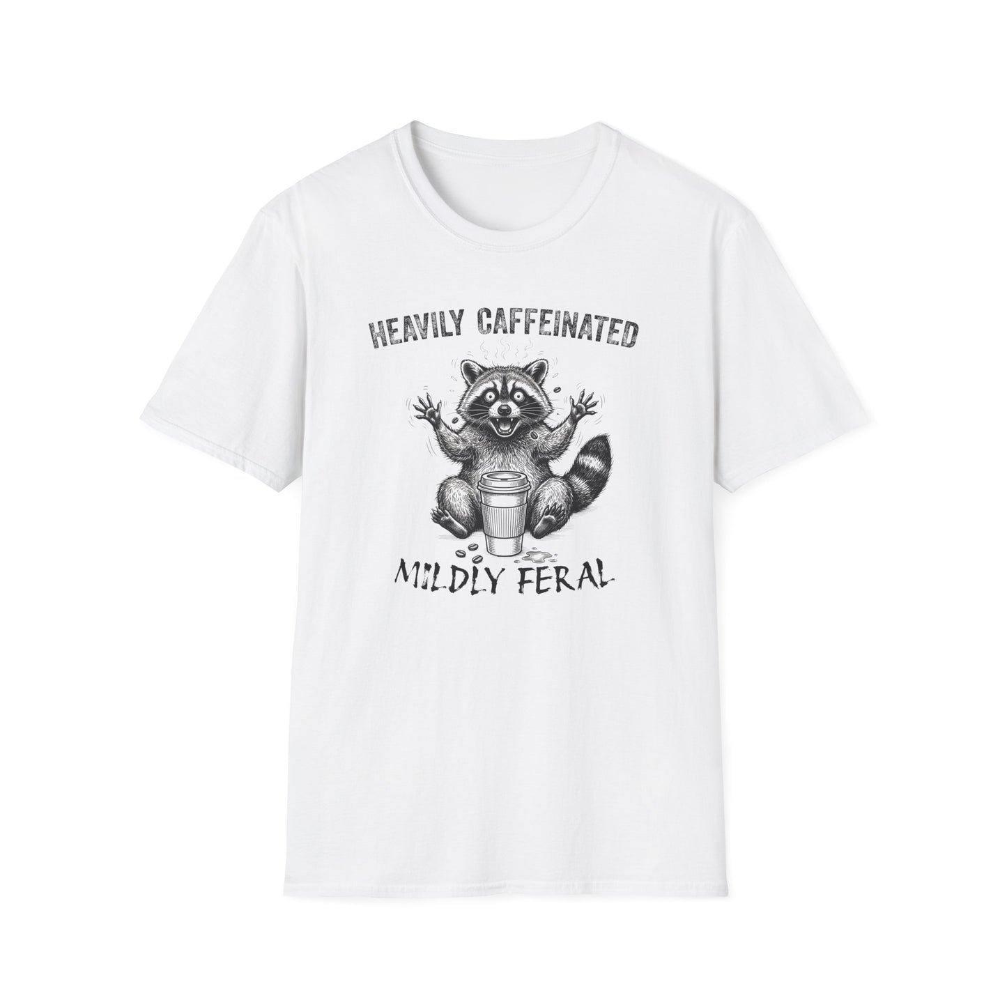Funny Raccoon Coffee T-Shirt | Heavily Caffeinated, Mildly Feral Graphic Tee | Gift for Coffee Lovers, Night Shift Workers