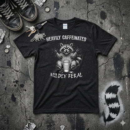 Funny Raccoon Coffee T-Shirt | Heavily Caffeinated, Mildly Feral Graphic Tee | Gift for Coffee Lovers, Night Shift Workers