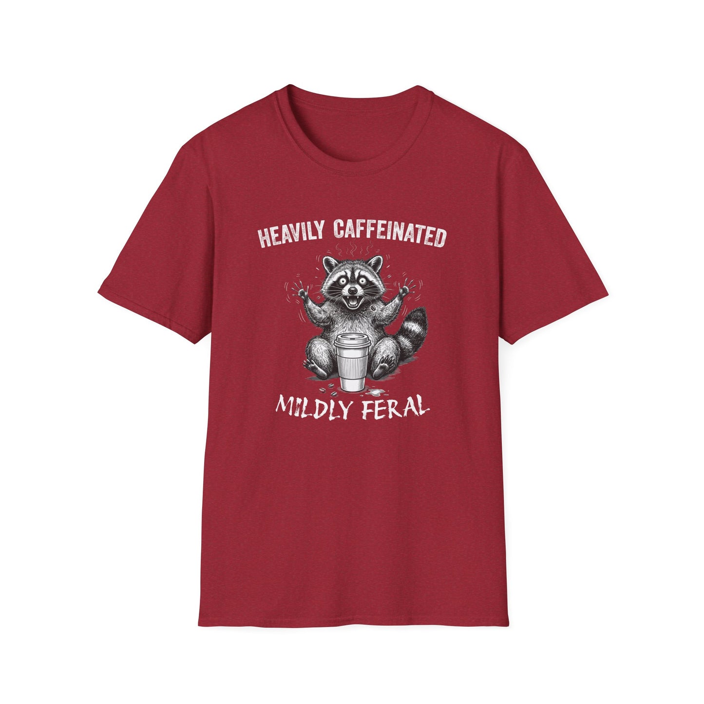 Funny Raccoon Coffee T-Shirt | Heavily Caffeinated, Mildly Feral Graphic Tee | Gift for Coffee Lovers, Night Shift Workers