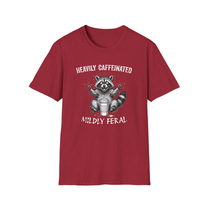 Funny Raccoon Coffee T-Shirt | Heavily Caffeinated, Mildly Feral Graphic Tee | Gift for Coffee Lovers, Night Shift Workers