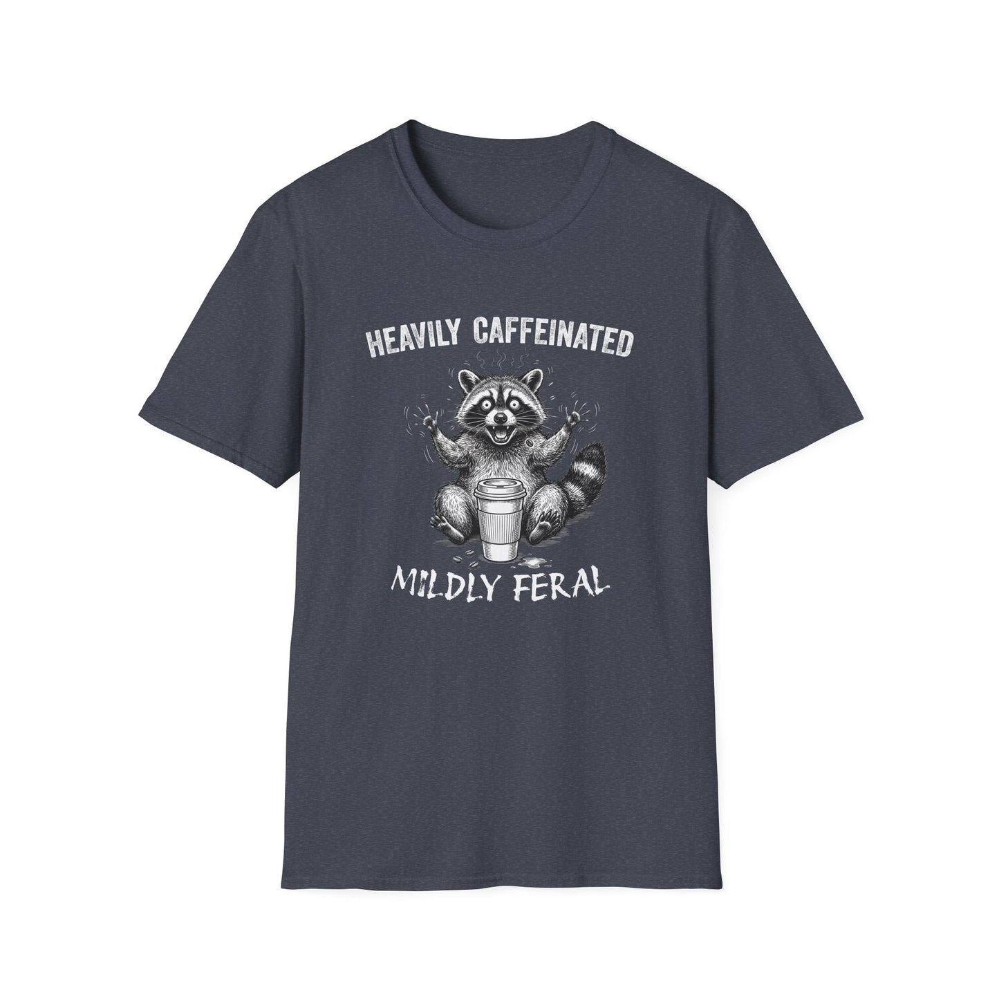 Funny Raccoon Coffee T-Shirt | Heavily Caffeinated, Mildly Feral Graphic Tee | Gift for Coffee Lovers, Night Shift Workers