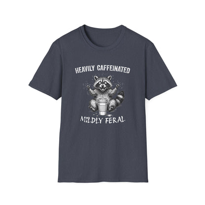 Funny Raccoon Coffee T-Shirt | Heavily Caffeinated, Mildly Feral Graphic Tee | Gift for Coffee Lovers, Night Shift Workers