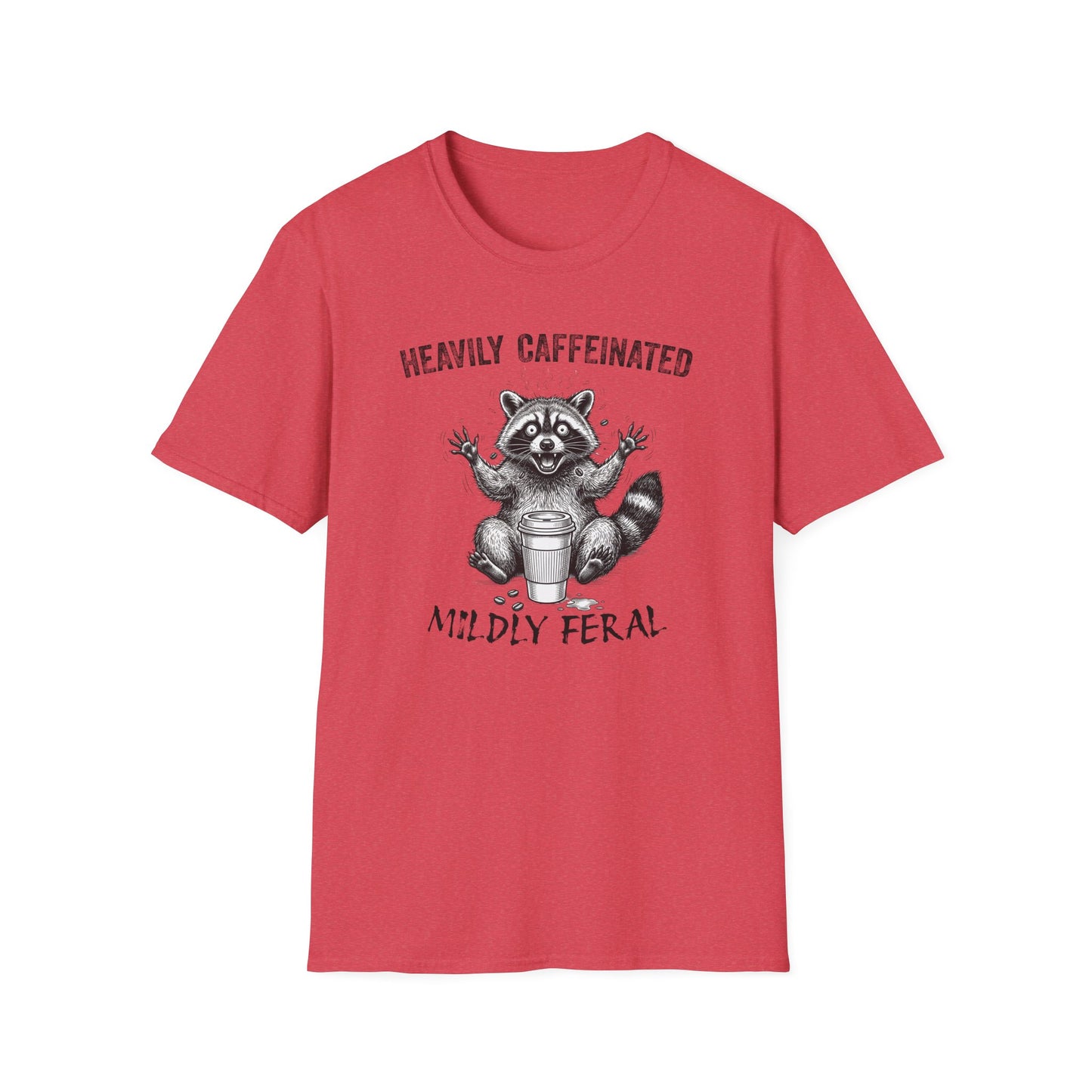 Funny Raccoon Coffee T-Shirt | Heavily Caffeinated, Mildly Feral Graphic Tee | Gift for Coffee Lovers, Night Shift Workers