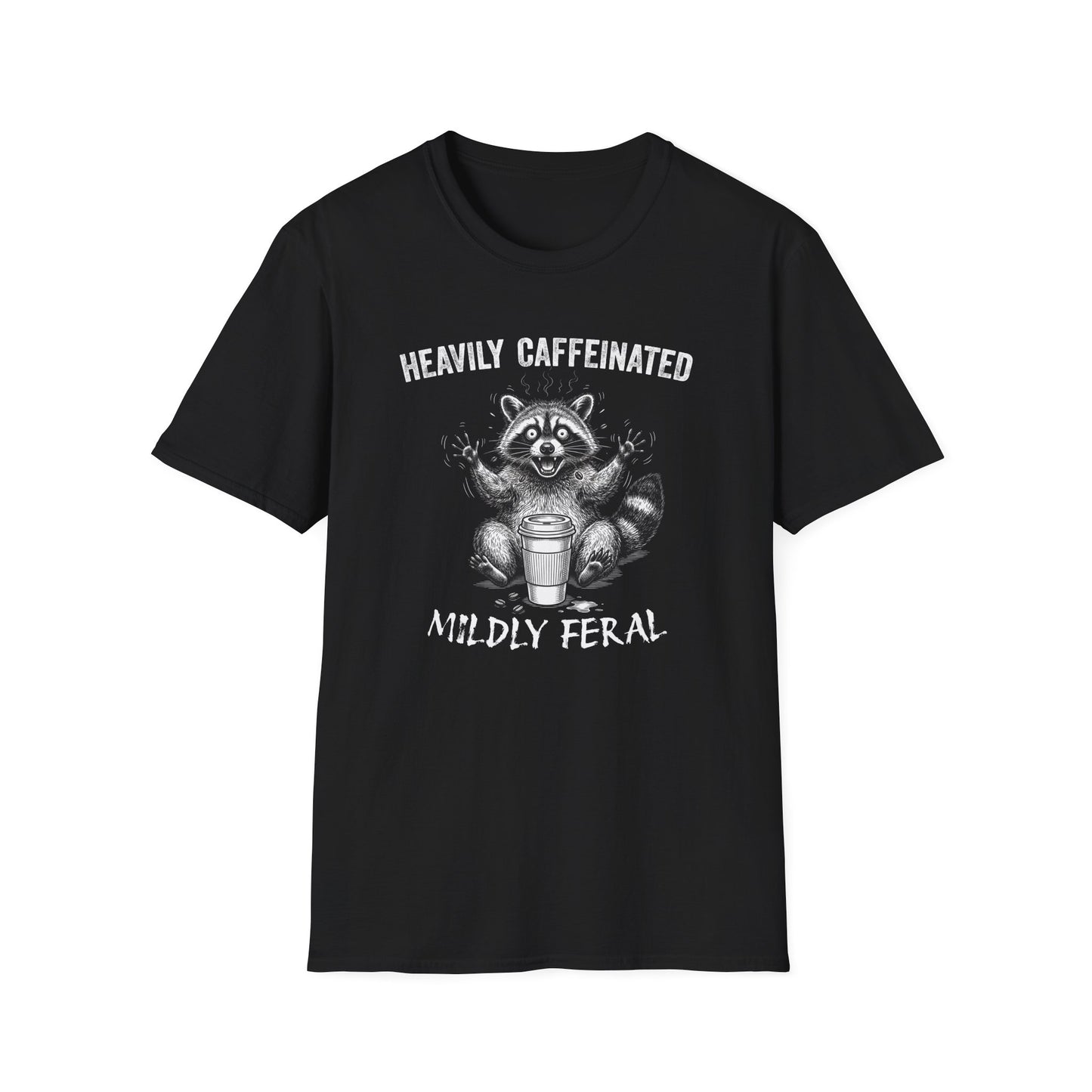 Funny Raccoon Coffee T-Shirt | Heavily Caffeinated, Mildly Feral Graphic Tee | Gift for Coffee Lovers, Night Shift Workers