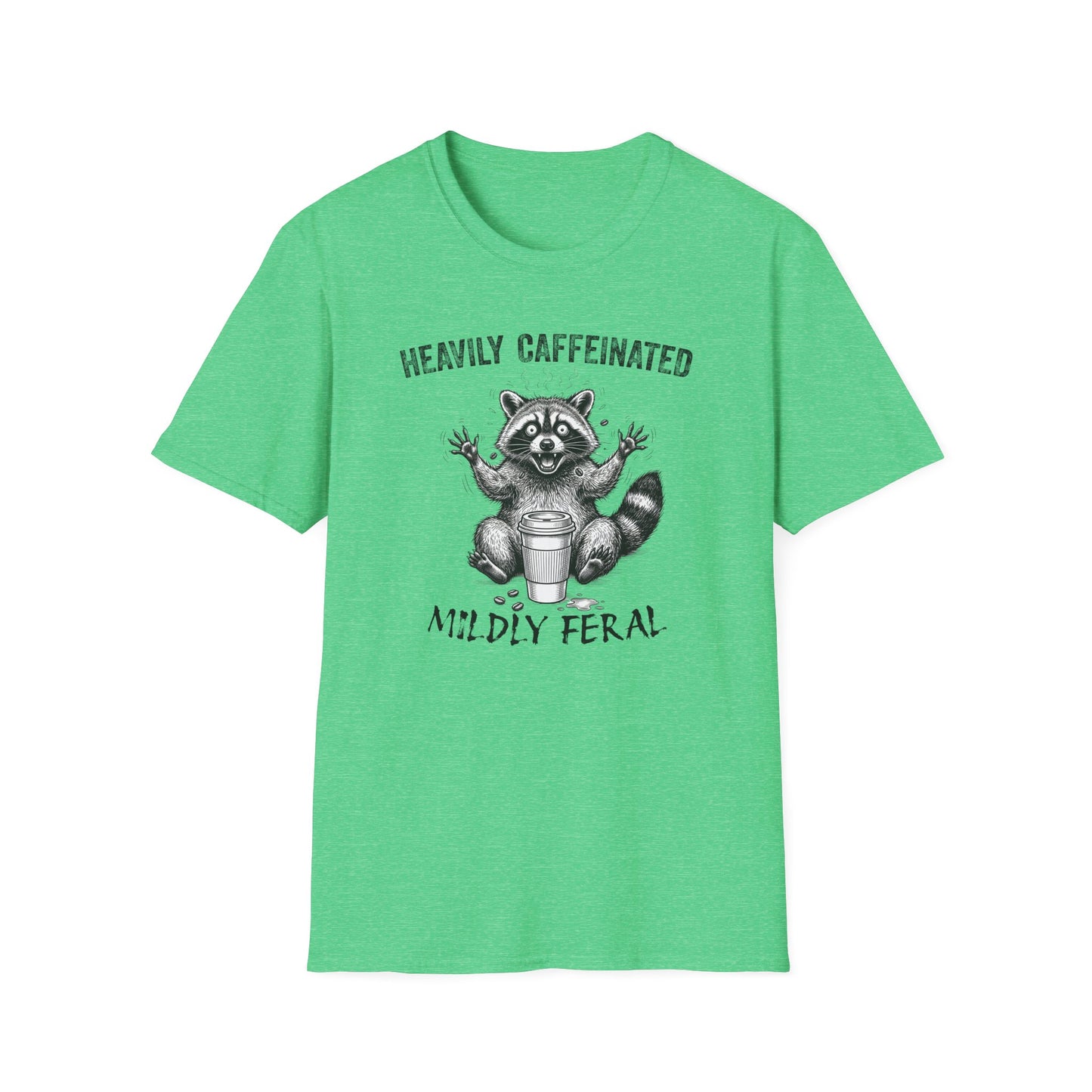 Funny Raccoon Coffee T-Shirt | Heavily Caffeinated, Mildly Feral Graphic Tee | Gift for Coffee Lovers, Night Shift Workers