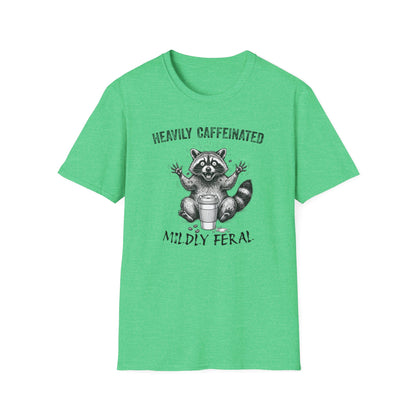 Funny Raccoon Coffee T-Shirt | Heavily Caffeinated, Mildly Feral Graphic Tee | Gift for Coffee Lovers, Night Shift Workers