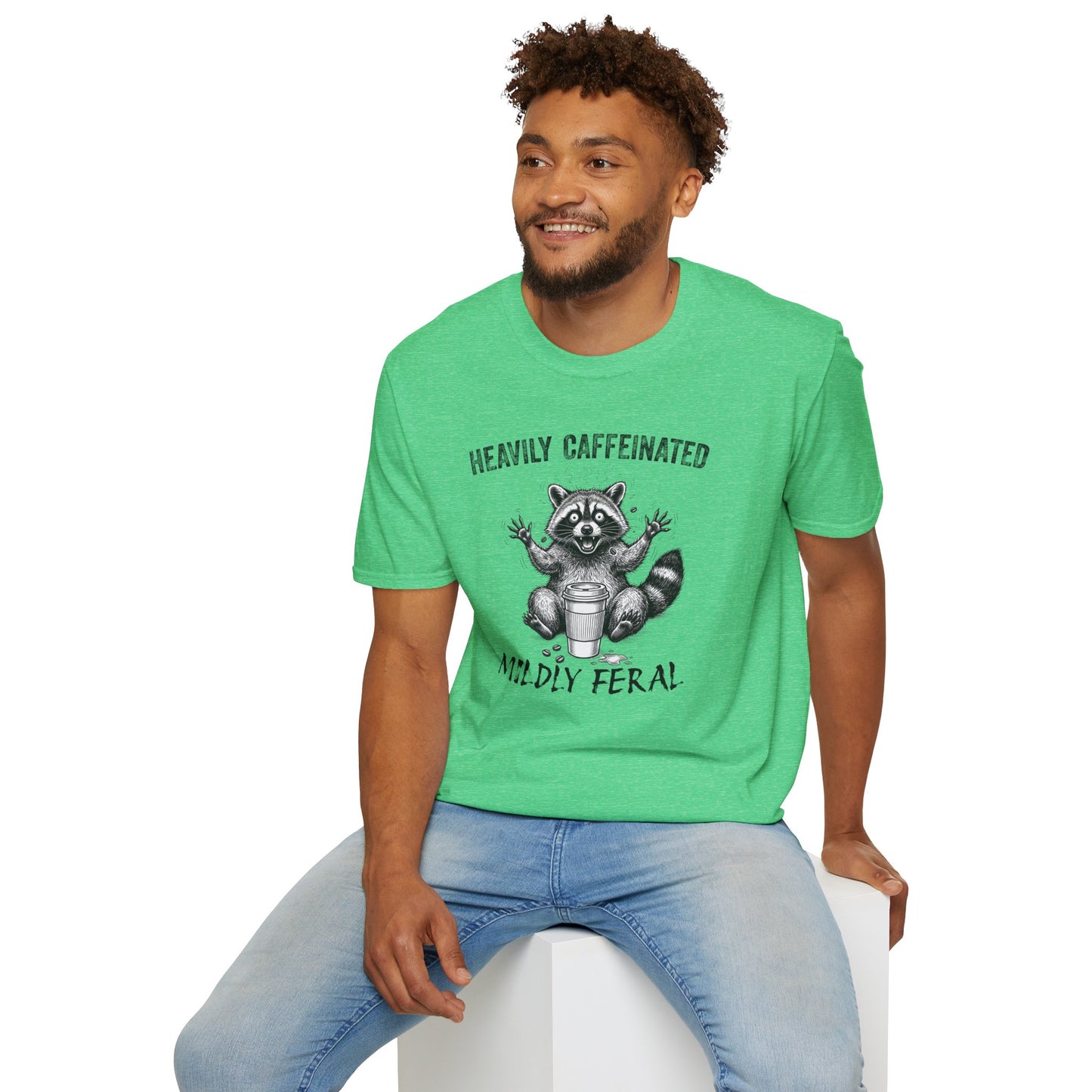 Funny Raccoon Coffee T-Shirt | Heavily Caffeinated, Mildly Feral Graphic Tee | Gift for Coffee Lovers, Night Shift Workers