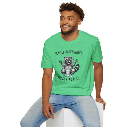 Funny Raccoon Coffee T-Shirt | Heavily Caffeinated, Mildly Feral Graphic Tee | Gift for Coffee Lovers, Night Shift Workers